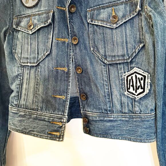 Armani Exchange Denim Jacket sz S Jean Jacket Patchwork Jacket - Picture 4 of 10